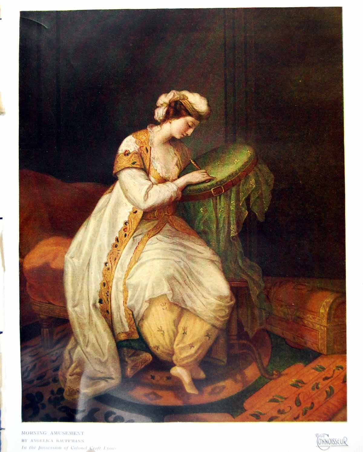 Old Vintage Print Morning Amusement By Angelica Kauffmann Stitching 1921 20th