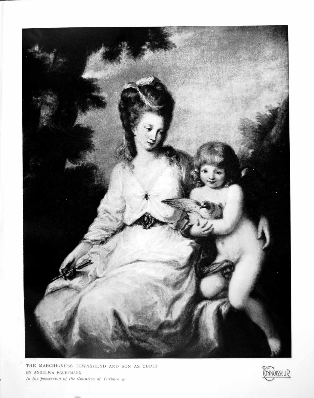 Antique Old Print Marchioness Townshend Son As Cupid Angelica Kauffmann 1921
