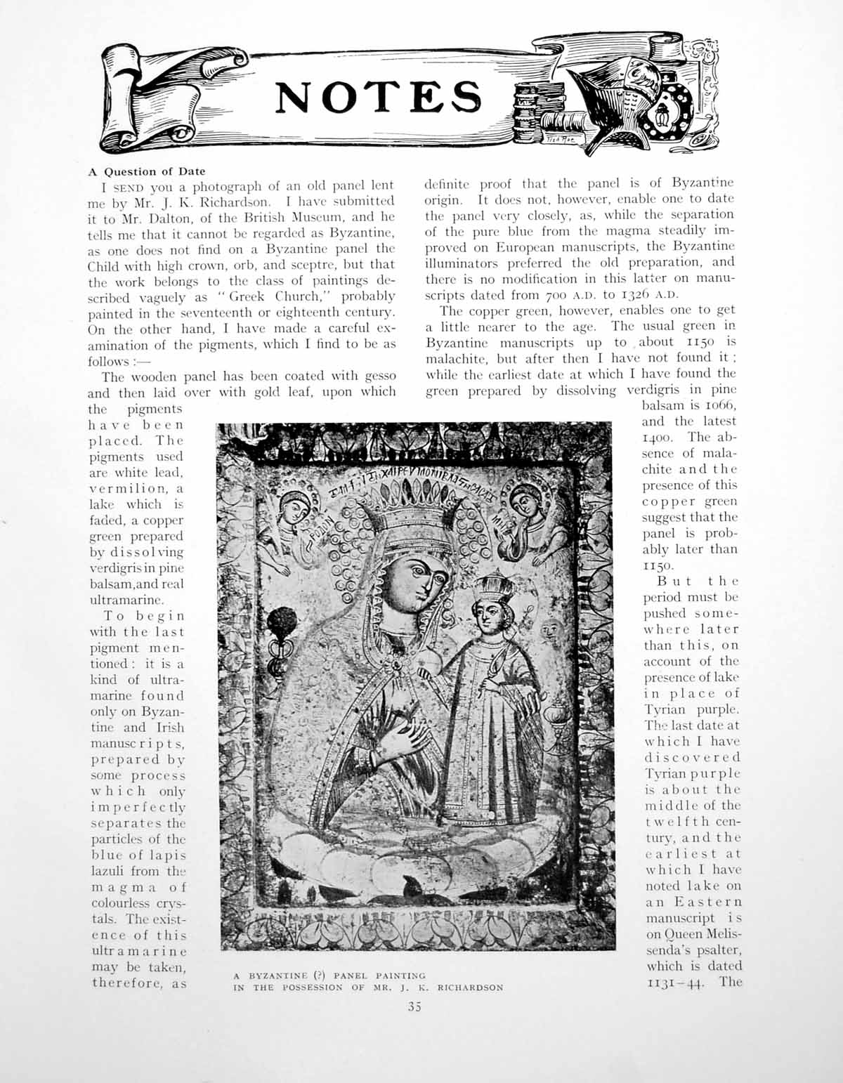 Old Print Notes A Byzantine (?) Panel Painting Dug-Out CofferPages 1922