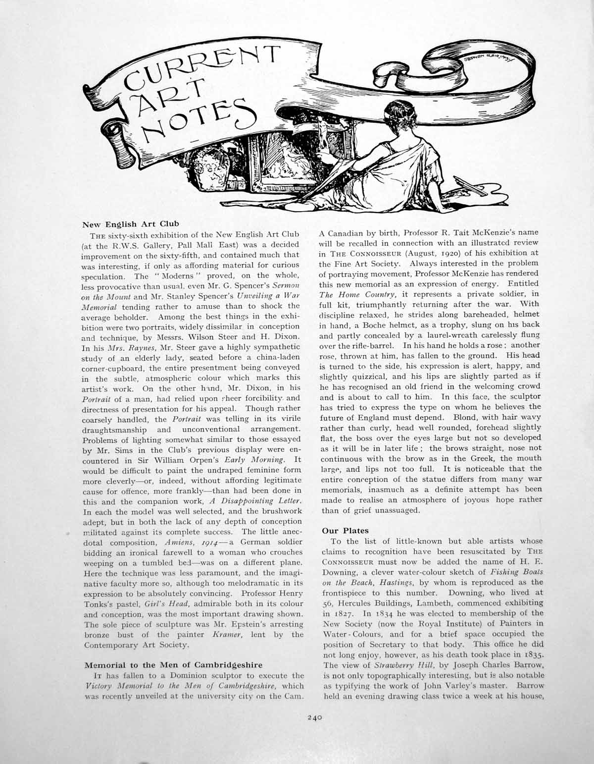 Old Print Art Notes Head Cambridge Memorial Pictures StampsPages 1922