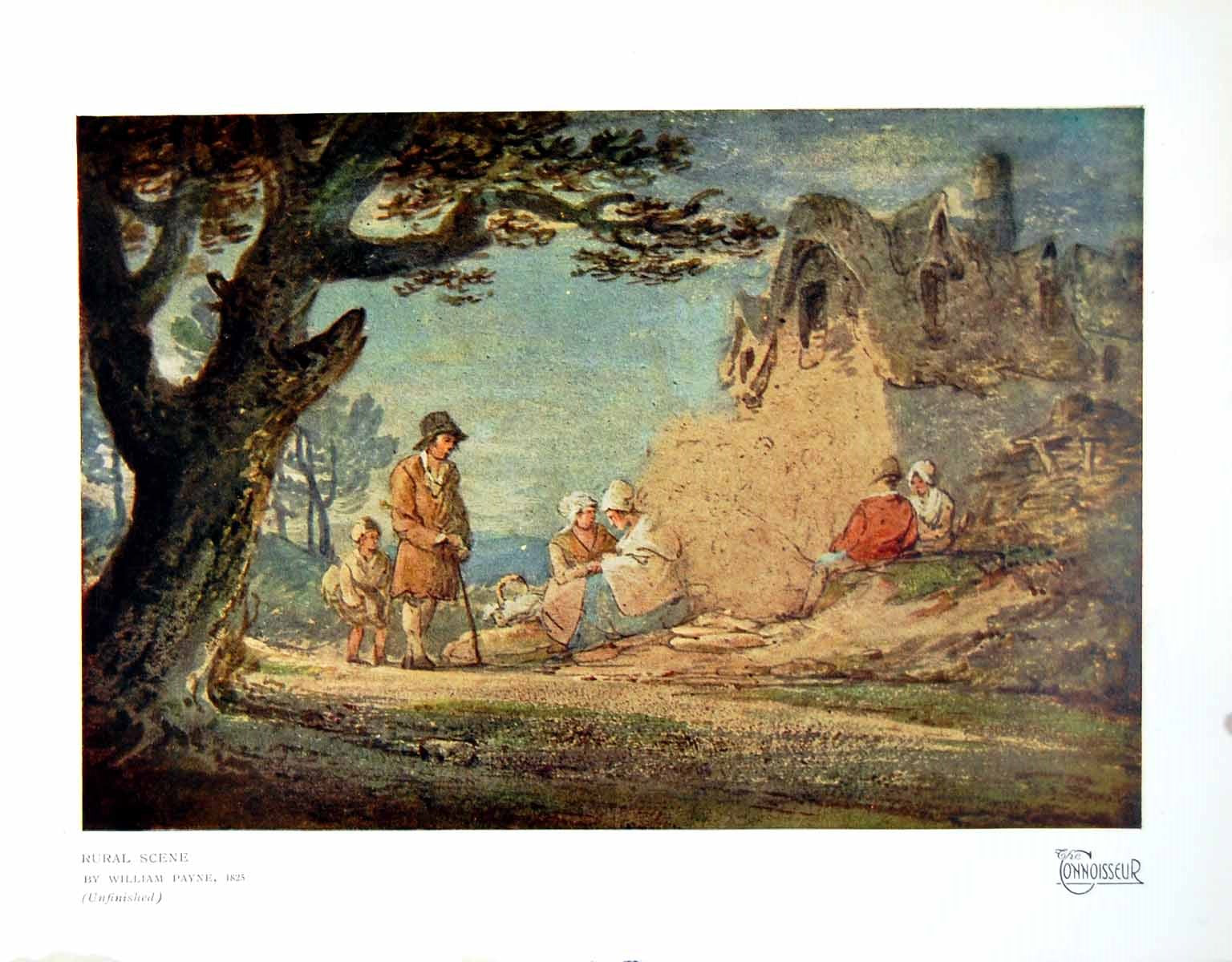 Antique Print Rural Scene By William Payne 1825 Man Boy Walking People 1922