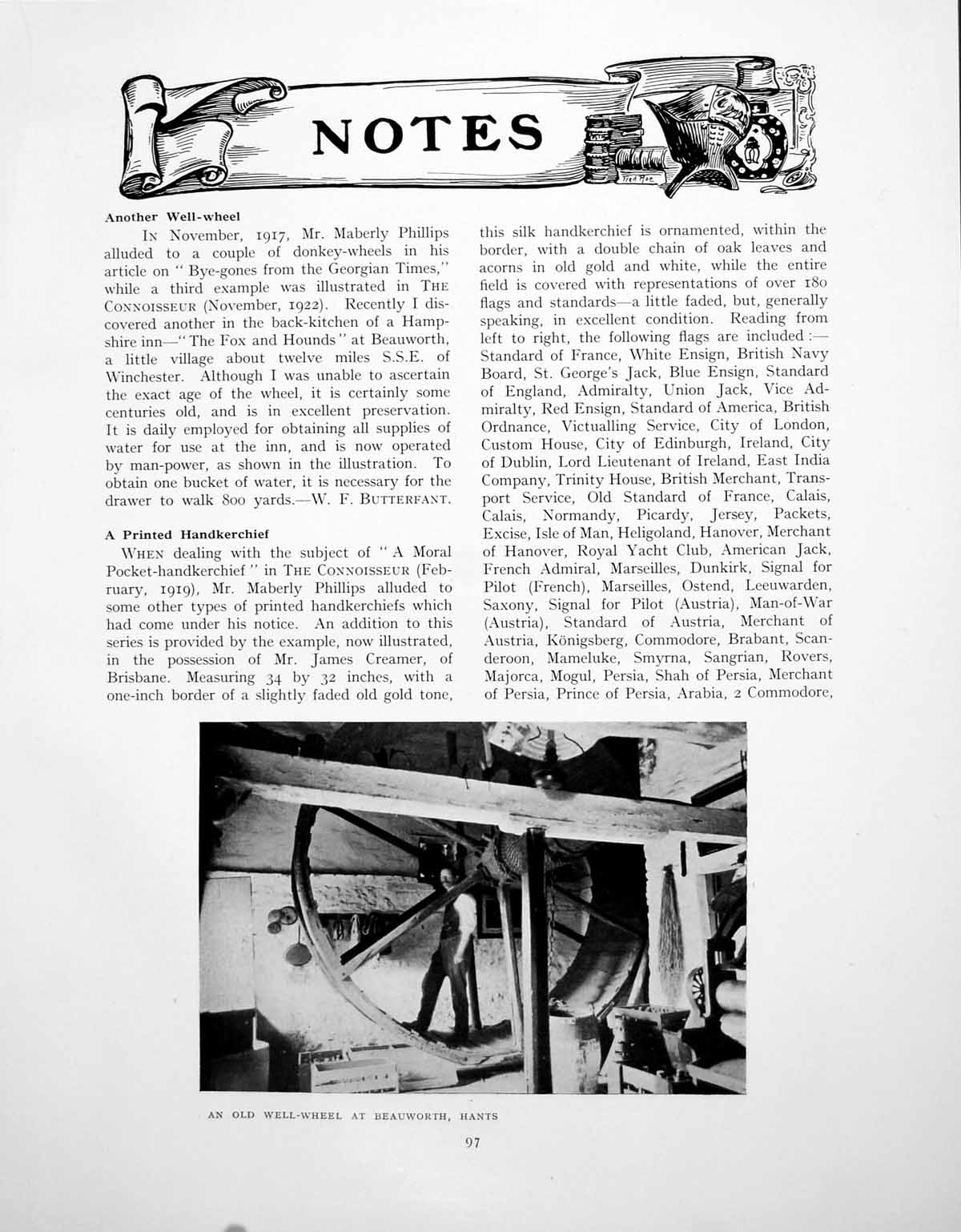 Antique Old Print Notes Wheel Well Beauworth Hants Reading GlassPages 1923