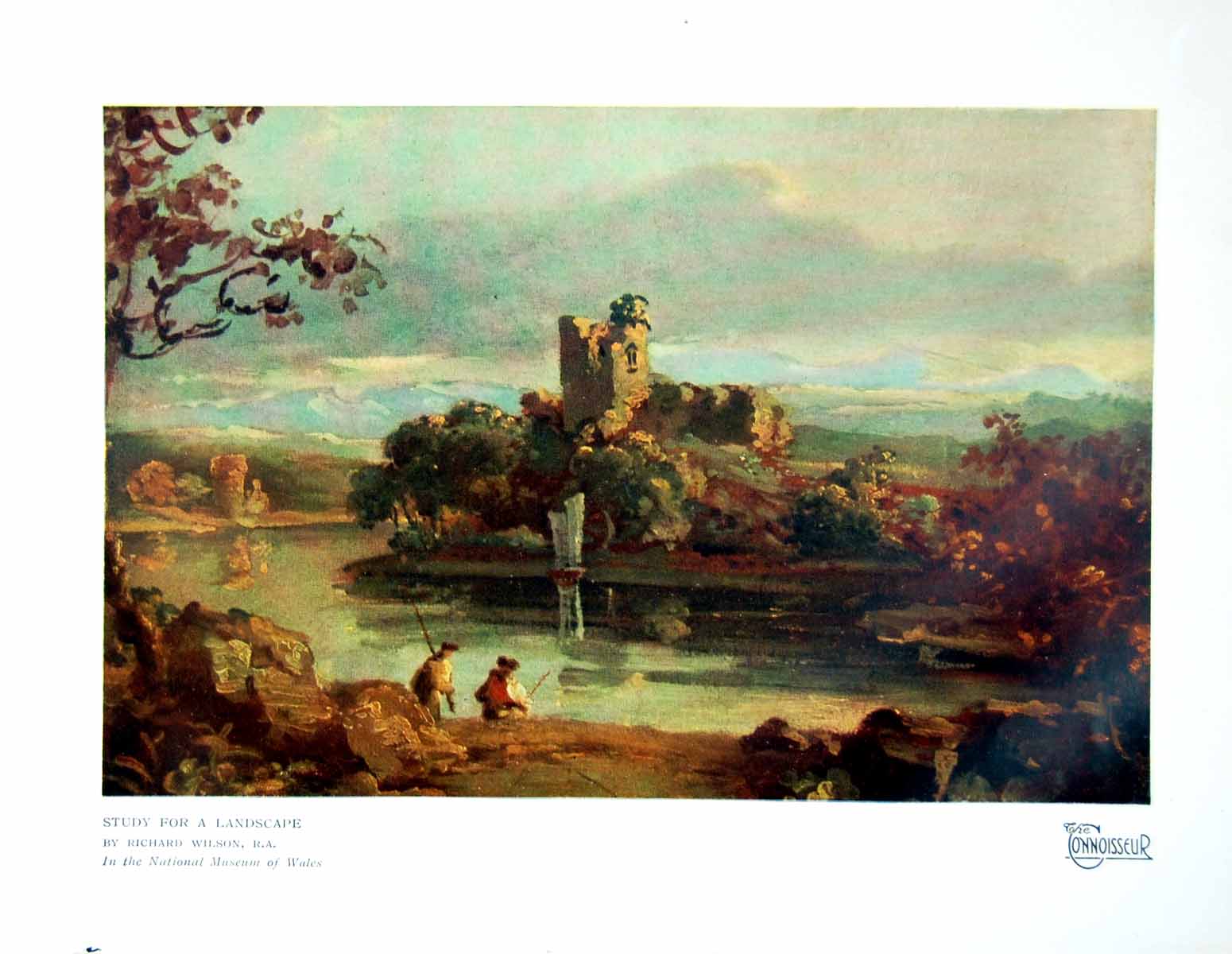 Antique Old Print Study For A Landscape Richard Wilson Castle Boat Water 1923