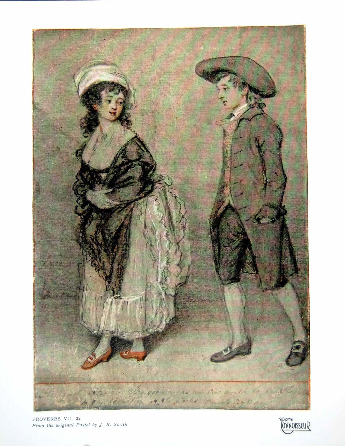 Old Print Proverbs Vii 22 From Pastel Jr Smith Young Lady Gentleman 1923
