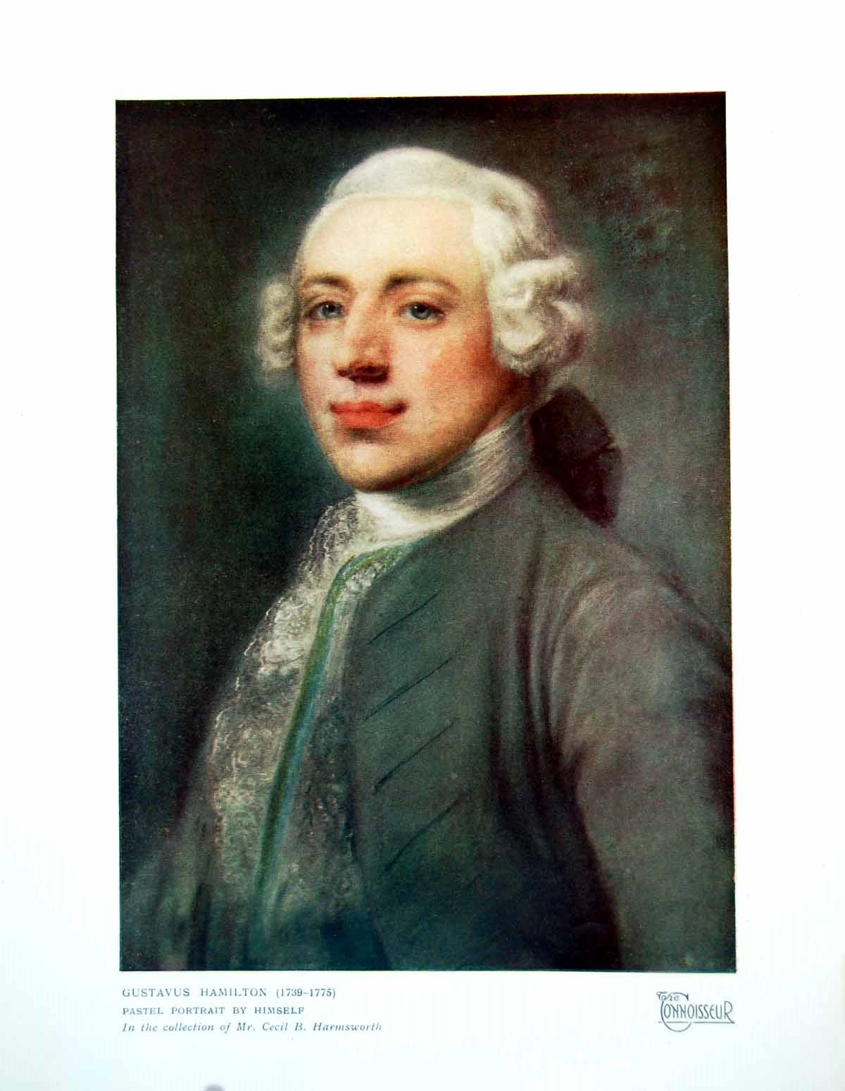Original Old Vintage Print Gustavus Hamilton Pastel Portrait By Himself 1923