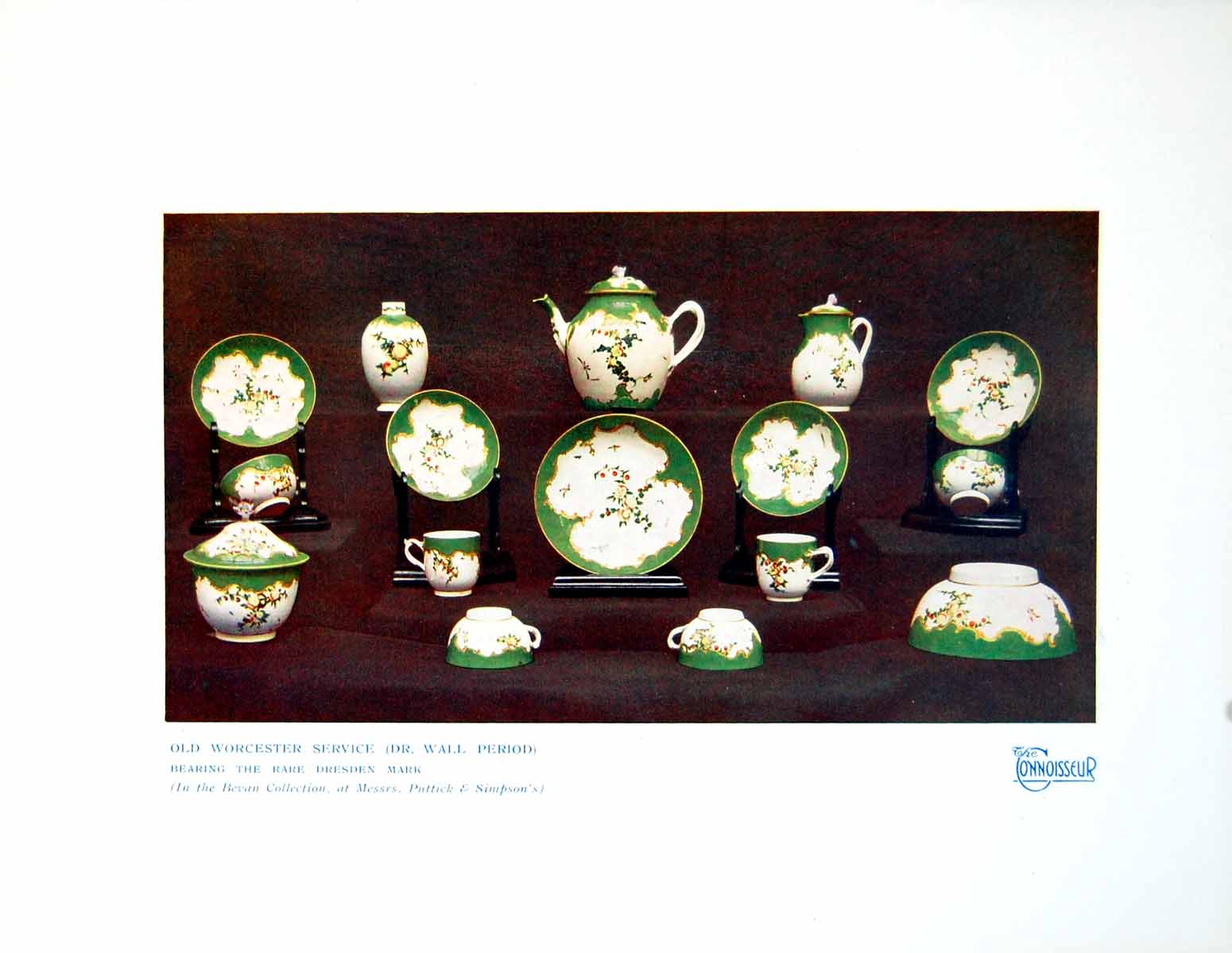 Old Vintage Print Worcestershire Service Dr Wall Period Dresden Mark 1923 20th