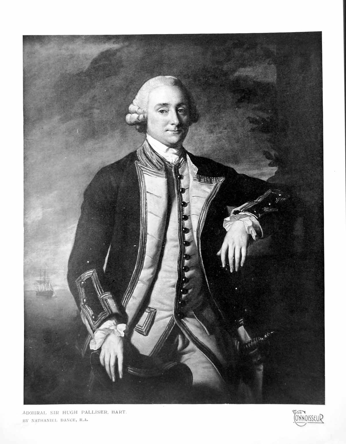 Old Vintage Print Admiral Sir Hugh Palliser Bart By Nathanial Dance 1923 20th