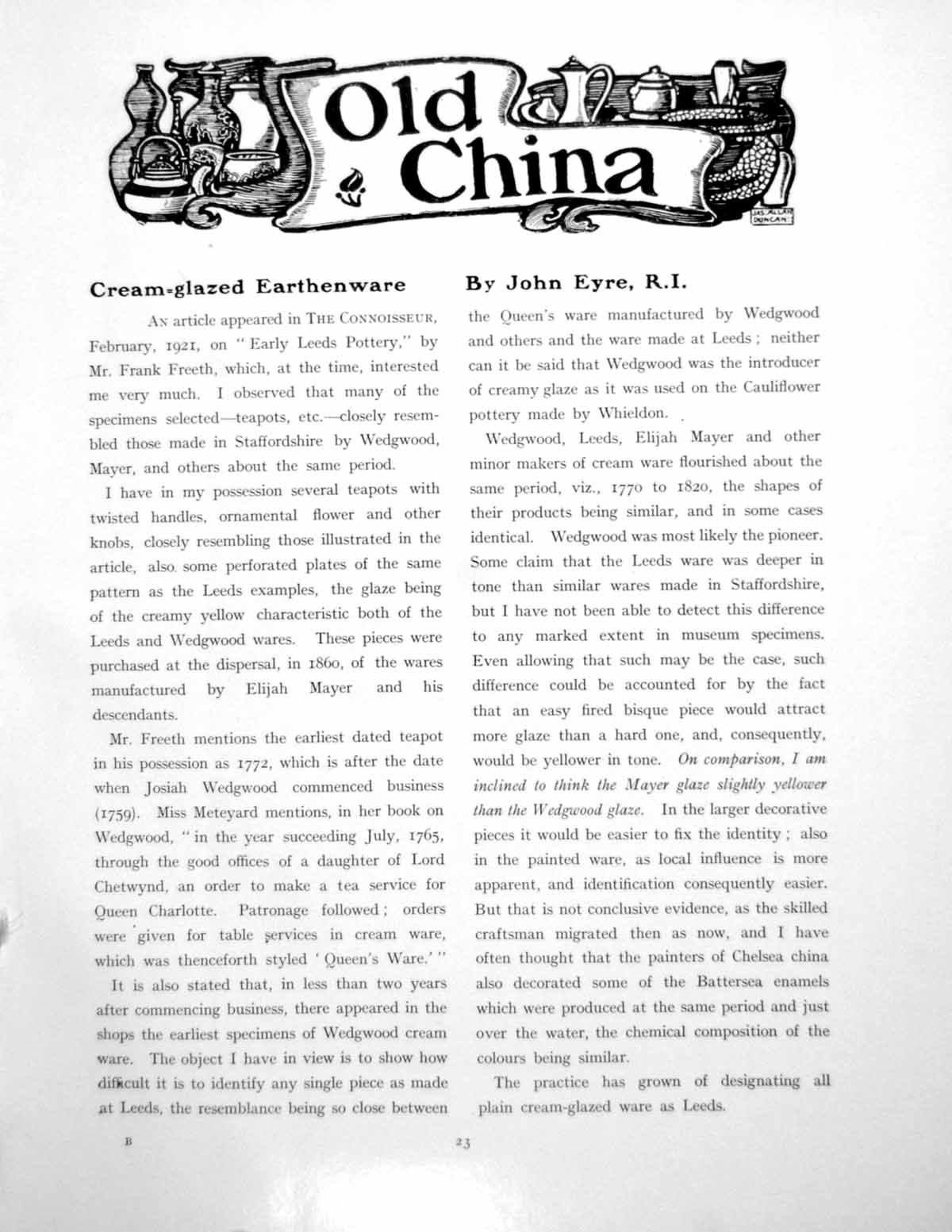 Antique Print Cream-Glazed Earthenware Mayer Plates Sugar BasinPages 1923