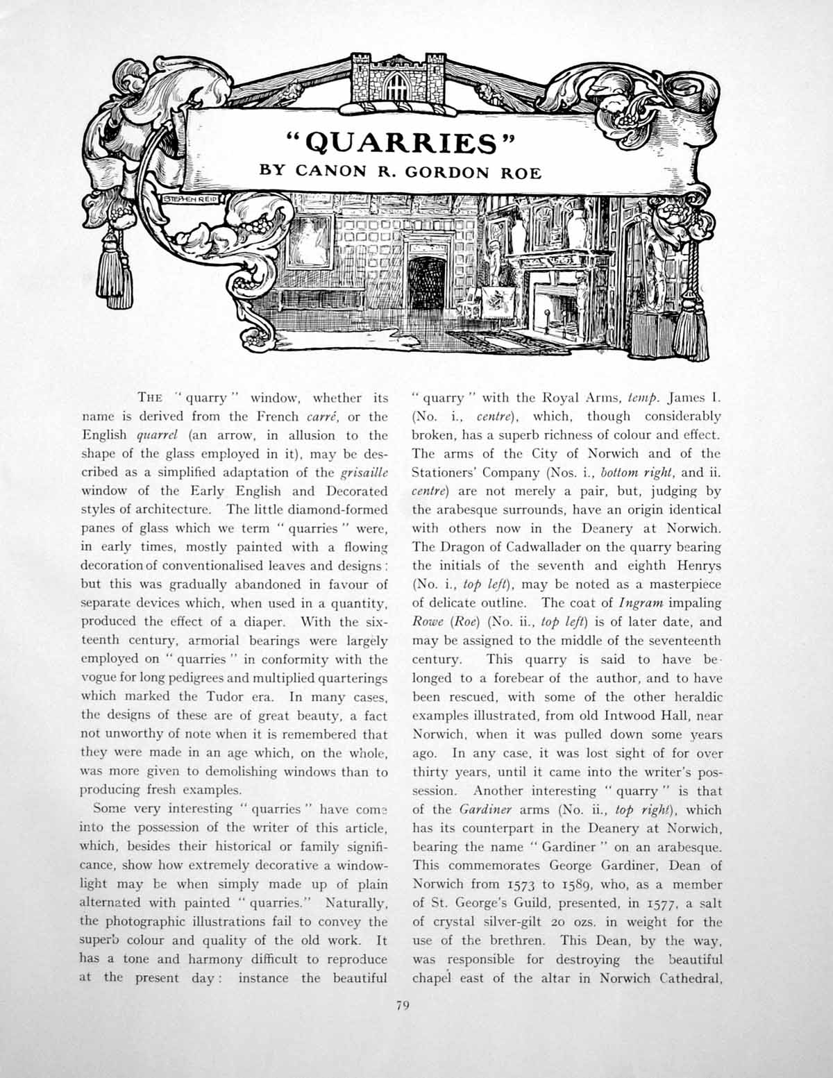 Antique Old Print Quarries Quarry Windows Example Badge Henry ViiPage 1923
