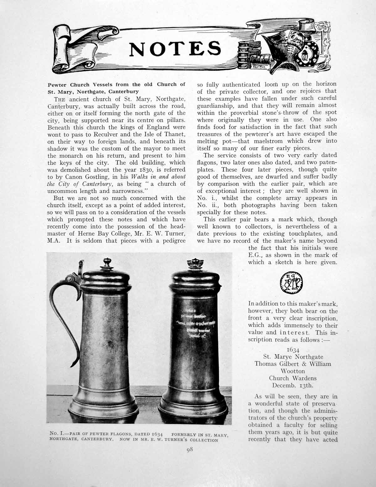 Antique Print Notes Pewter Church Vessels Beaker Yuan-Shih-KaiPages 1923
