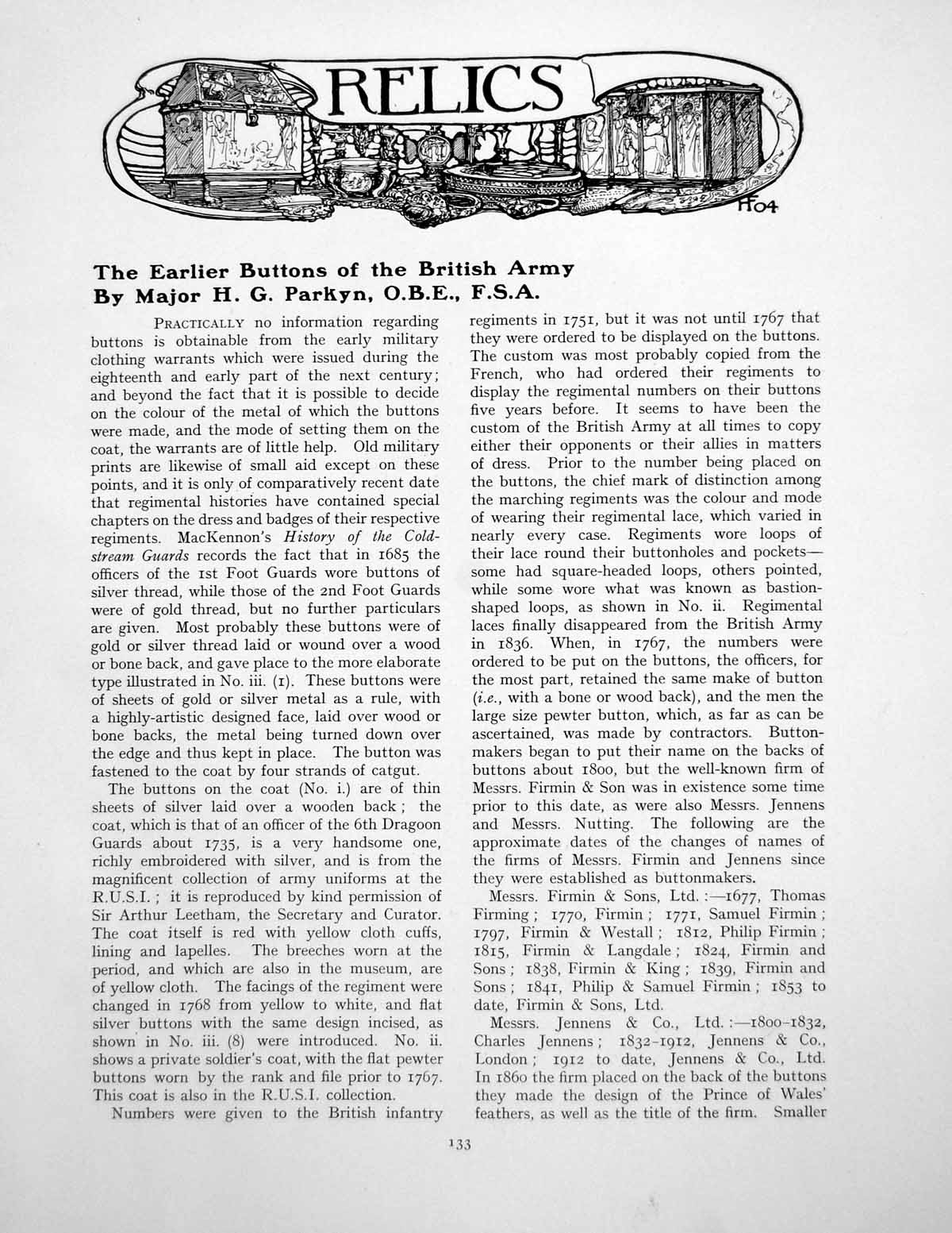 Antique Print The Earlier Buttons The British Army Flat PewterPages 1923