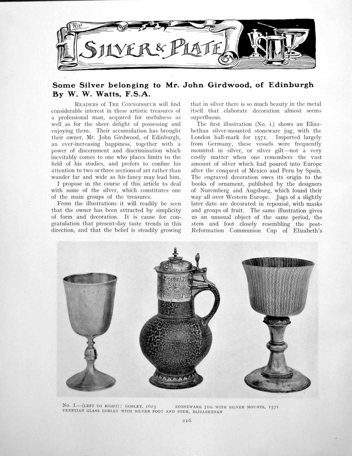 Antique Old Print Some Silver Belonging Mr J Girdwood EdinburghPages 1923