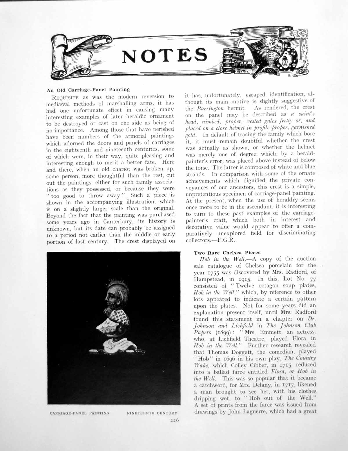 Old Print Notes Carriage Panel Painting Chelsea Plate LinenPages 1923