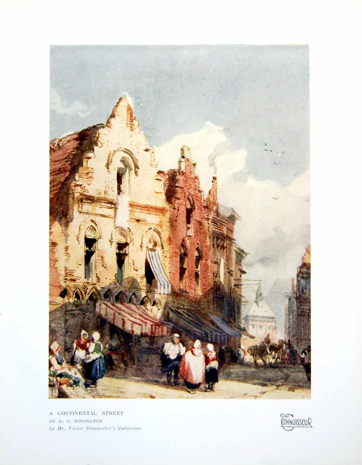 Original Old Vintage Print A Continental Street Rp Bonington People Market 1923