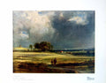 Old Print Landscape By Copley Fielding Trees Clouds Buildings People 1923 20th