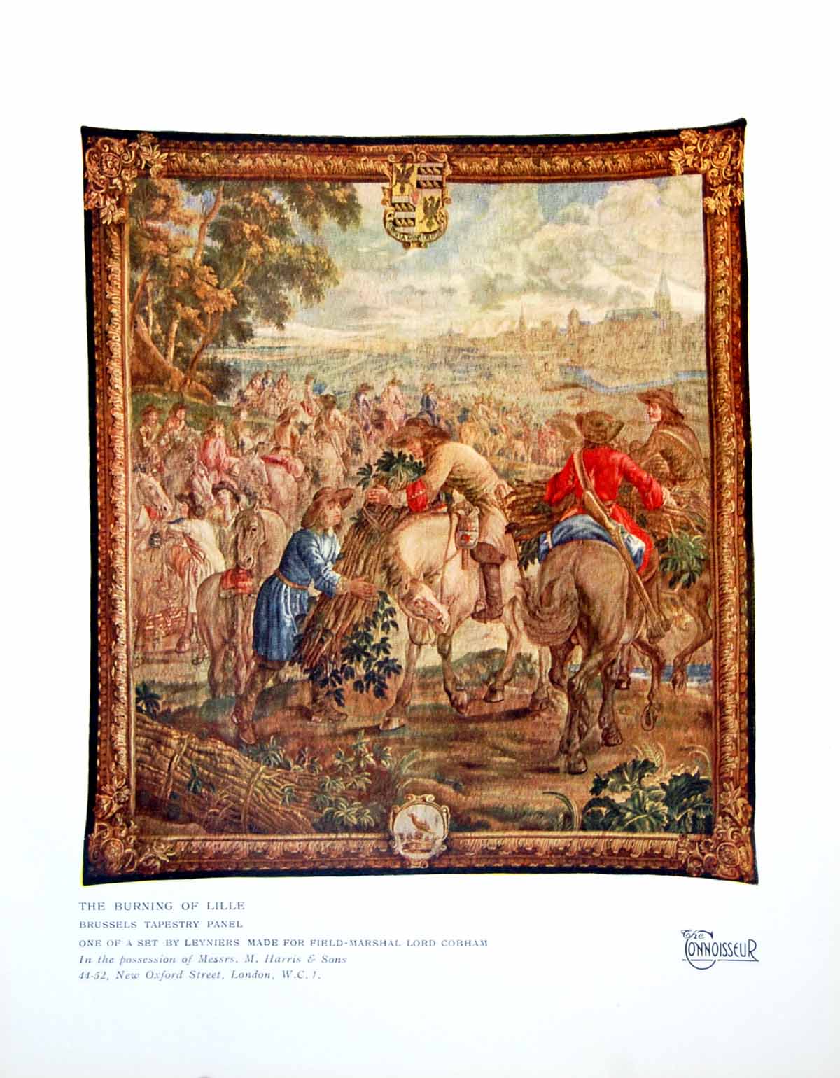 Old Vintage Print The Burning Lille Brussels Tapestry Panel Leyniers 1923 20th