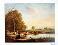 Old Print A View Near Windsor By Edmund Bristow Cattle Horses Water 1923 20th