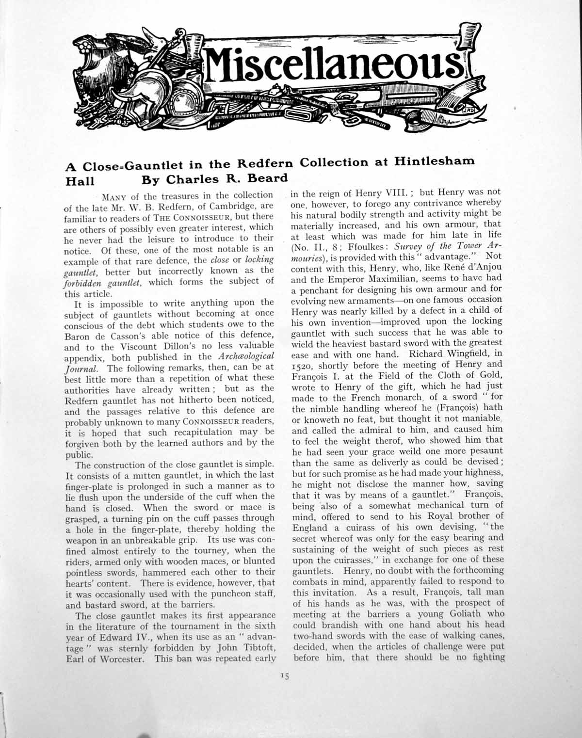 Antique Old Print Close-Gauntlet Redfern Collection At HintleshamPage 1924