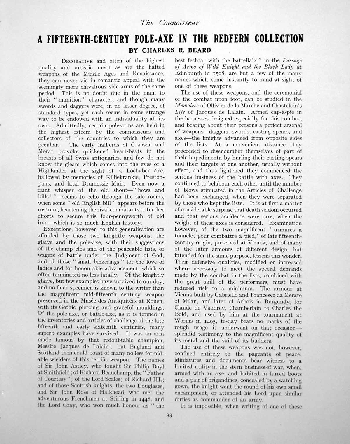 Antique Print Fifteenth-Century Pole-Axe In Redfern CollectionPage 1924