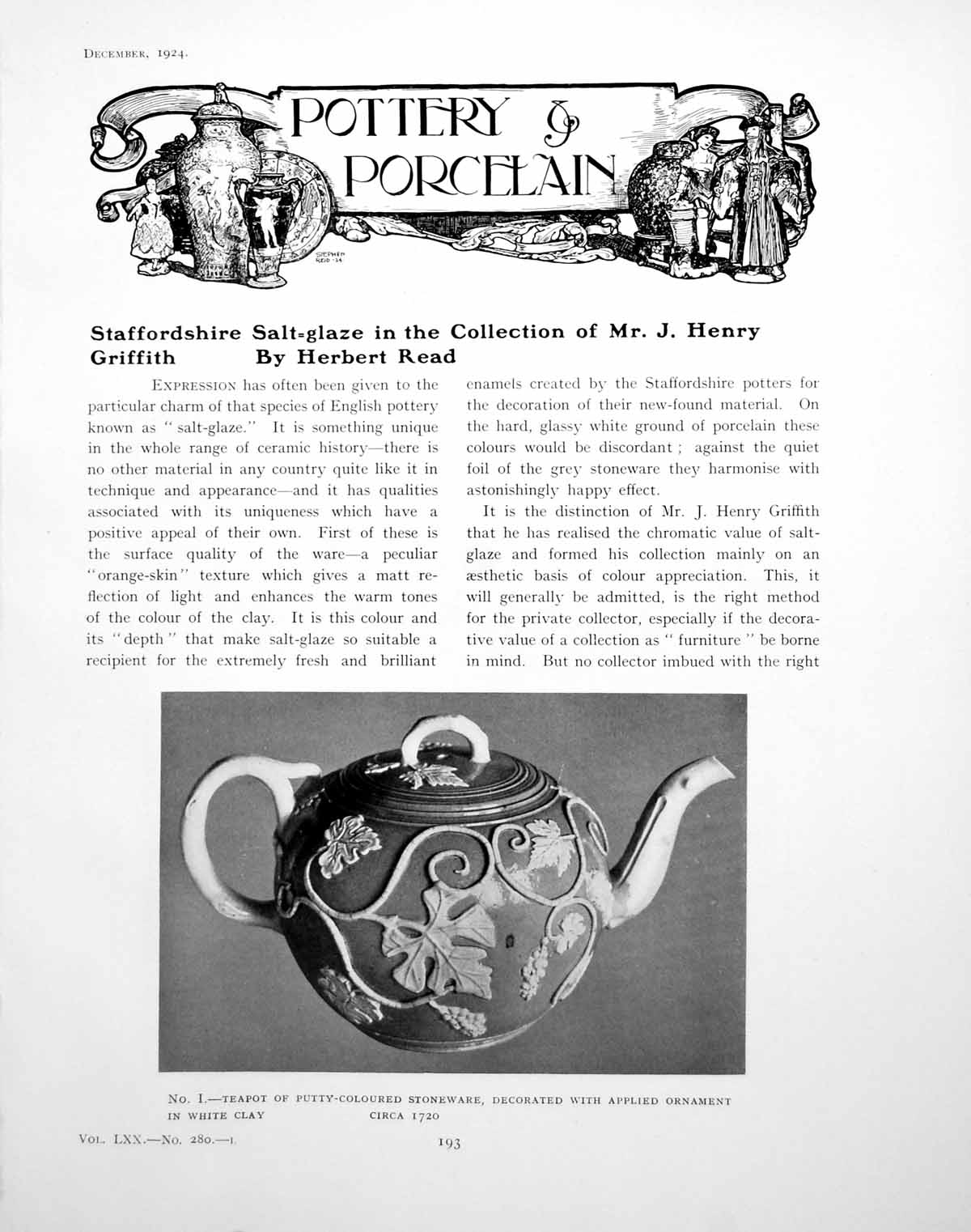 Old Staffordshire Salt-Glaze Collection Mr Jh GriffithPages 1924