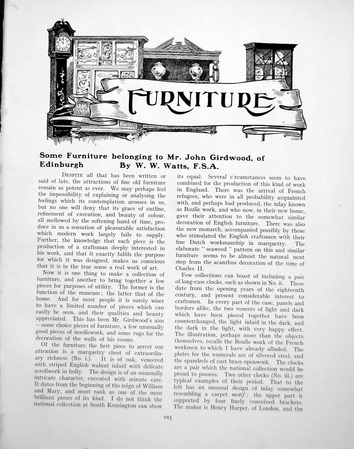 Old Print Some Furniture Belonging Mr J Girdwood EdinburghPages 1924