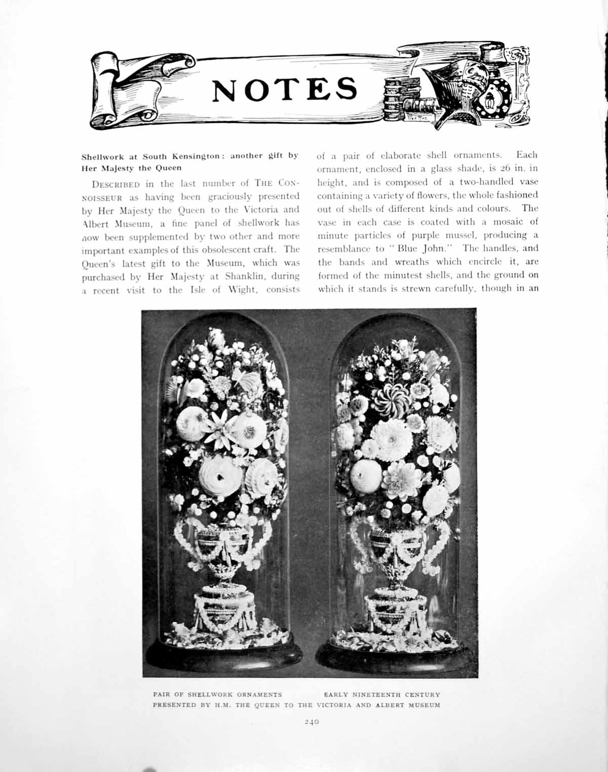 Antique Print Notes Pair Shellwork Ornaments V&A Bullet MouldPages 1924