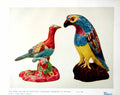 Old Vintage Print Two Birds Moulded Salt Glazed Stoneware Enamelled 1924 20th