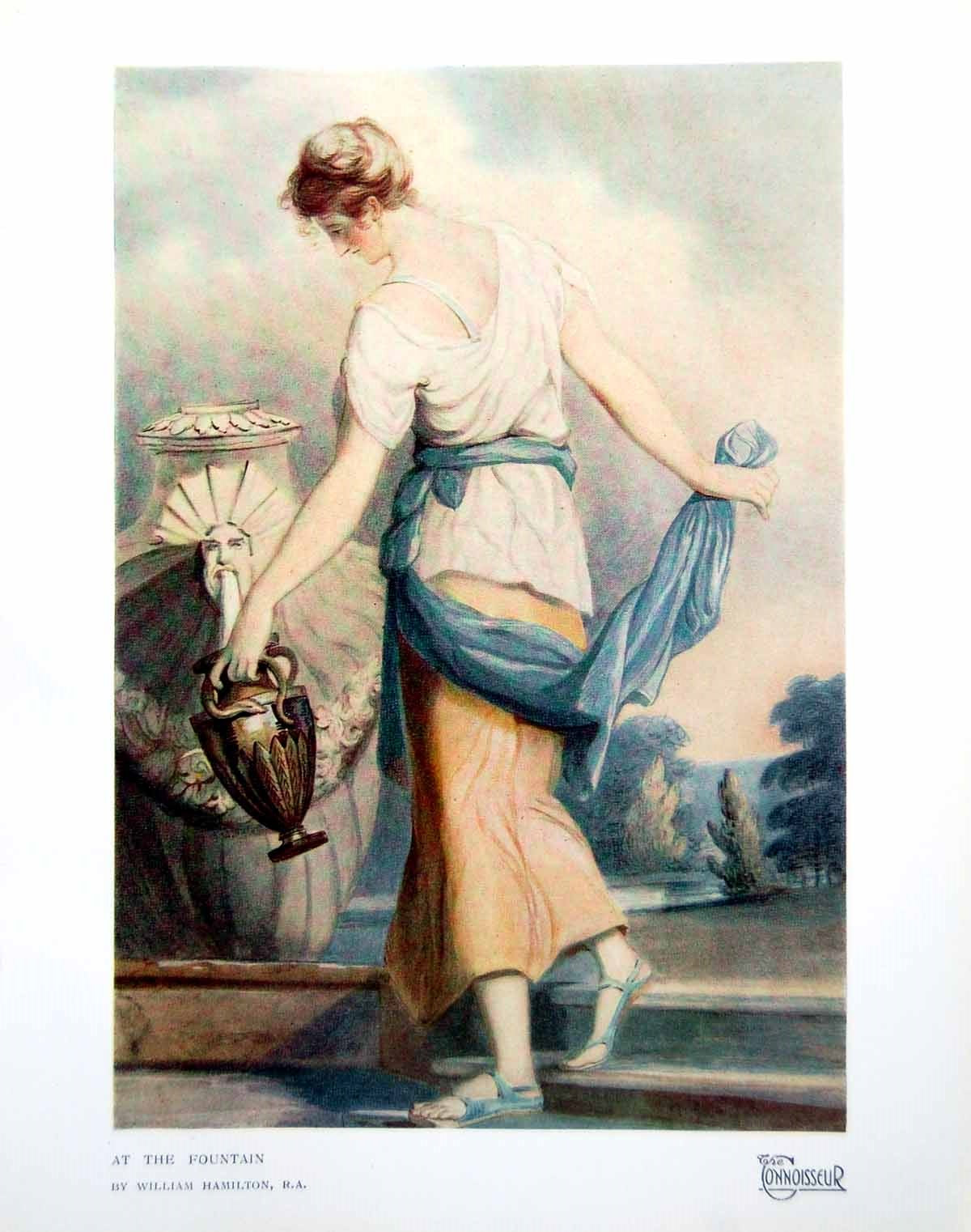 Old At The Fountain William Hamilton Beautiful Lady Filling Urn 1924 20th