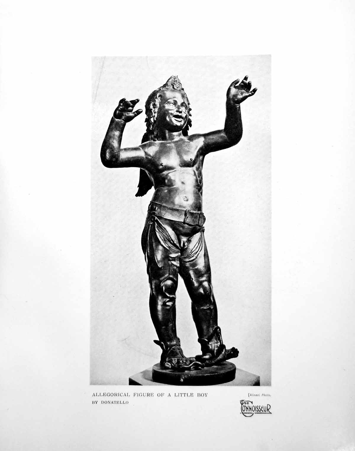 Antique Old Print Allegorical Figure A Little Boy Donatello Sculpture 1924 20th