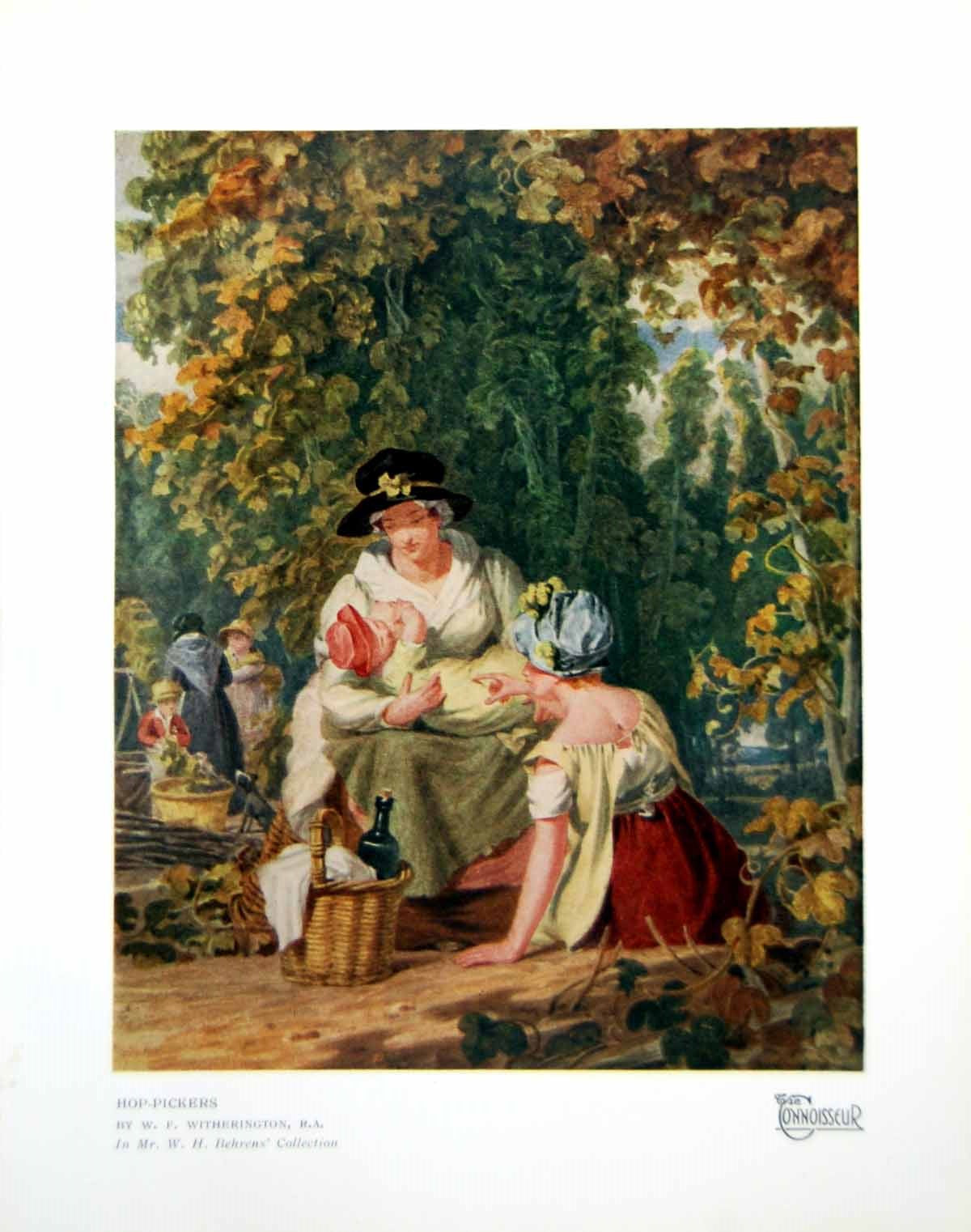 Original Old Vintage Print Hop-Pickers Wf Witherington Breast Feeding Baby 1924