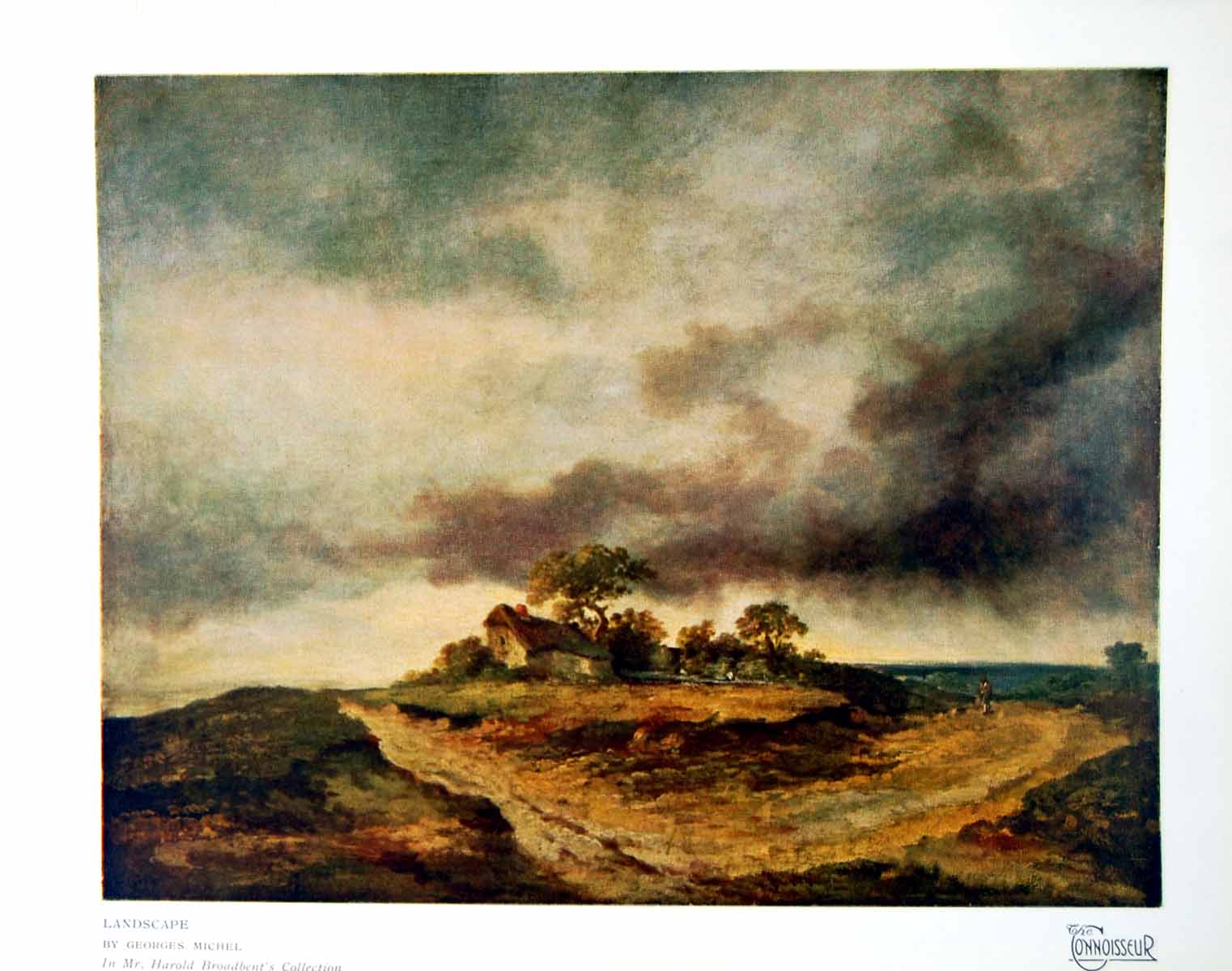 Antique Old Print Landscape Georges Michel Building Trees Brooding Sky 1924