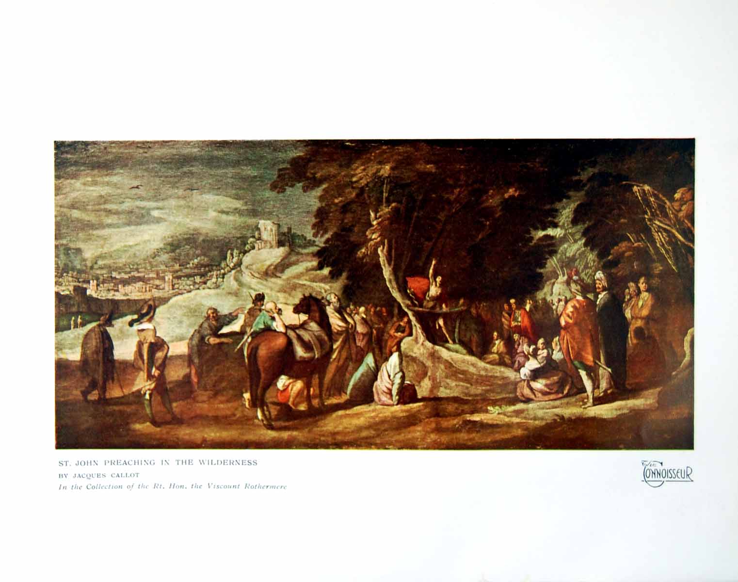 Antique Print St. John Preaching Wilderness Jacques Callot City Horses 1924