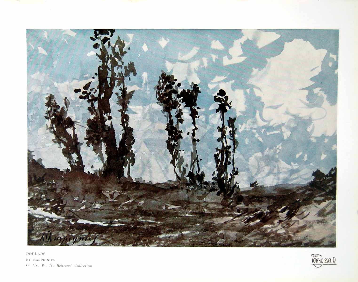 Antique Old Print Poplars By Harpignies Mr Wh Behrens Collection Trees 1924
