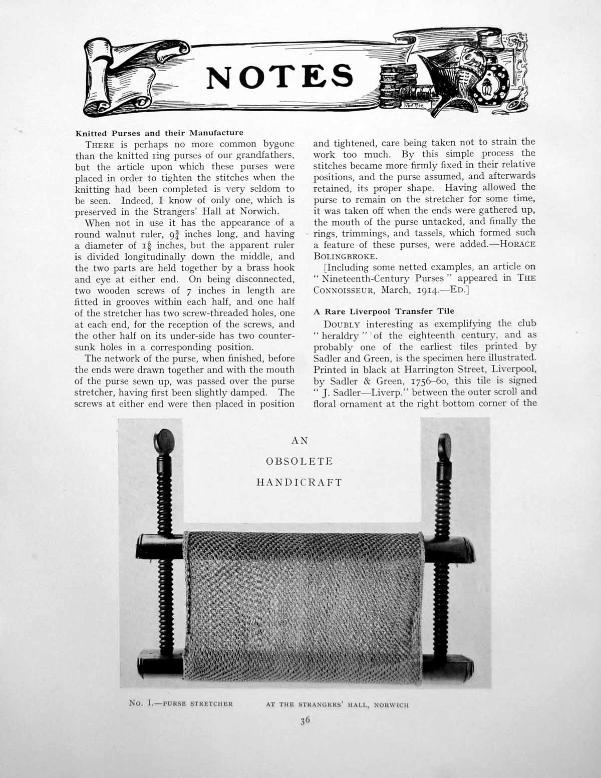 Original Old Vintage Print Notes Purse Stretcher Transfer ed TilePages 1925