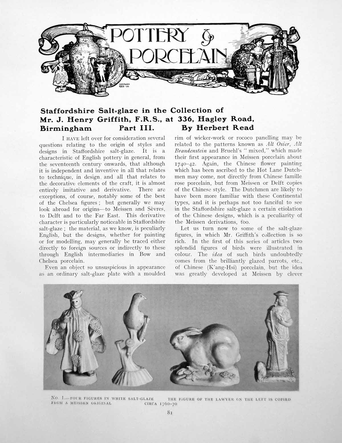 Antique Print Staffordshire Salt-Glaze Coll Jh Griffith Pt IiiPages 1925