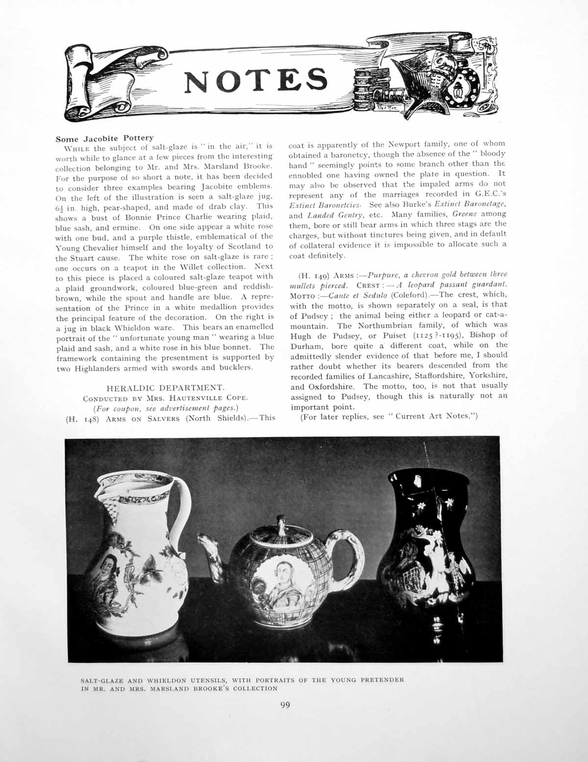 Antique Old Print Some Jacobite Pottery Oporto Peasant JewelleryPages 1925