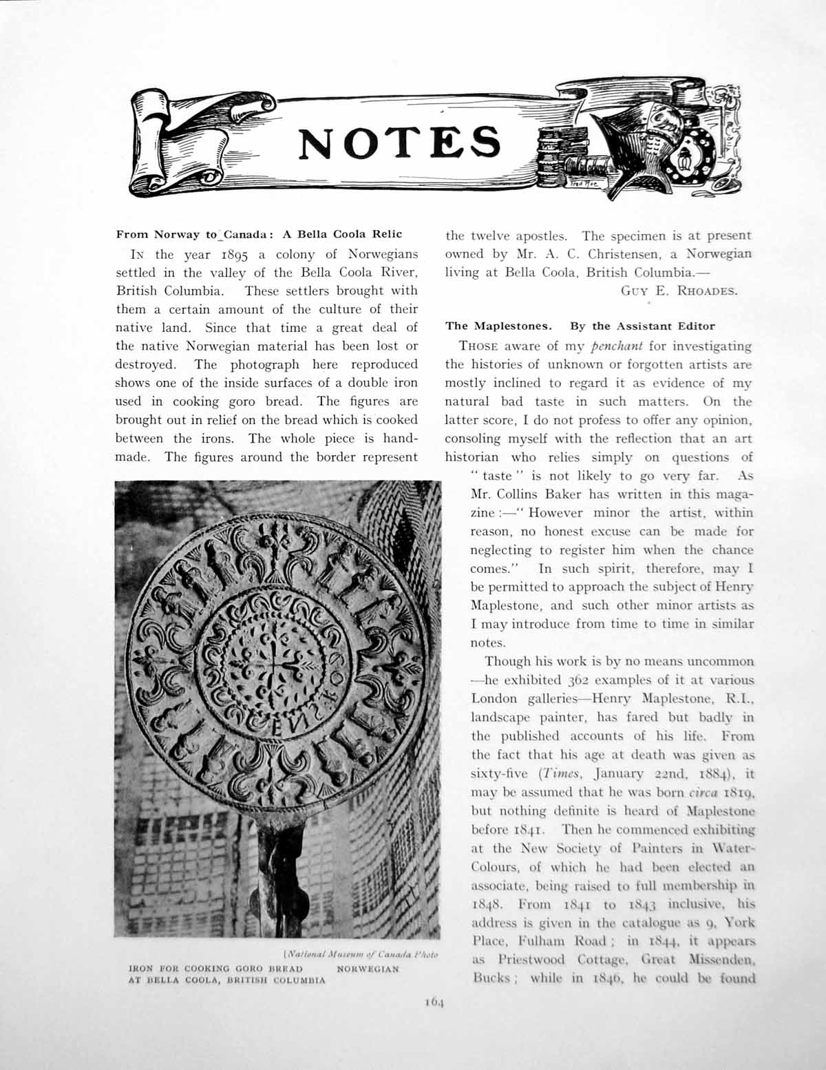 Antique Print Norway To Canada A Bella Coola Relic MaplestonePages 1925