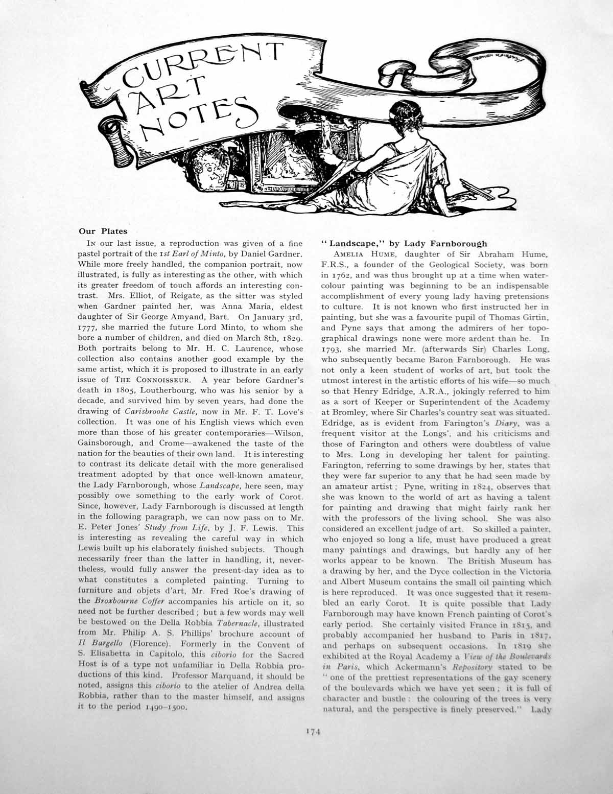 Old Print Art Notes Landscape Lady Farnborough Oak CupboardPages 1925