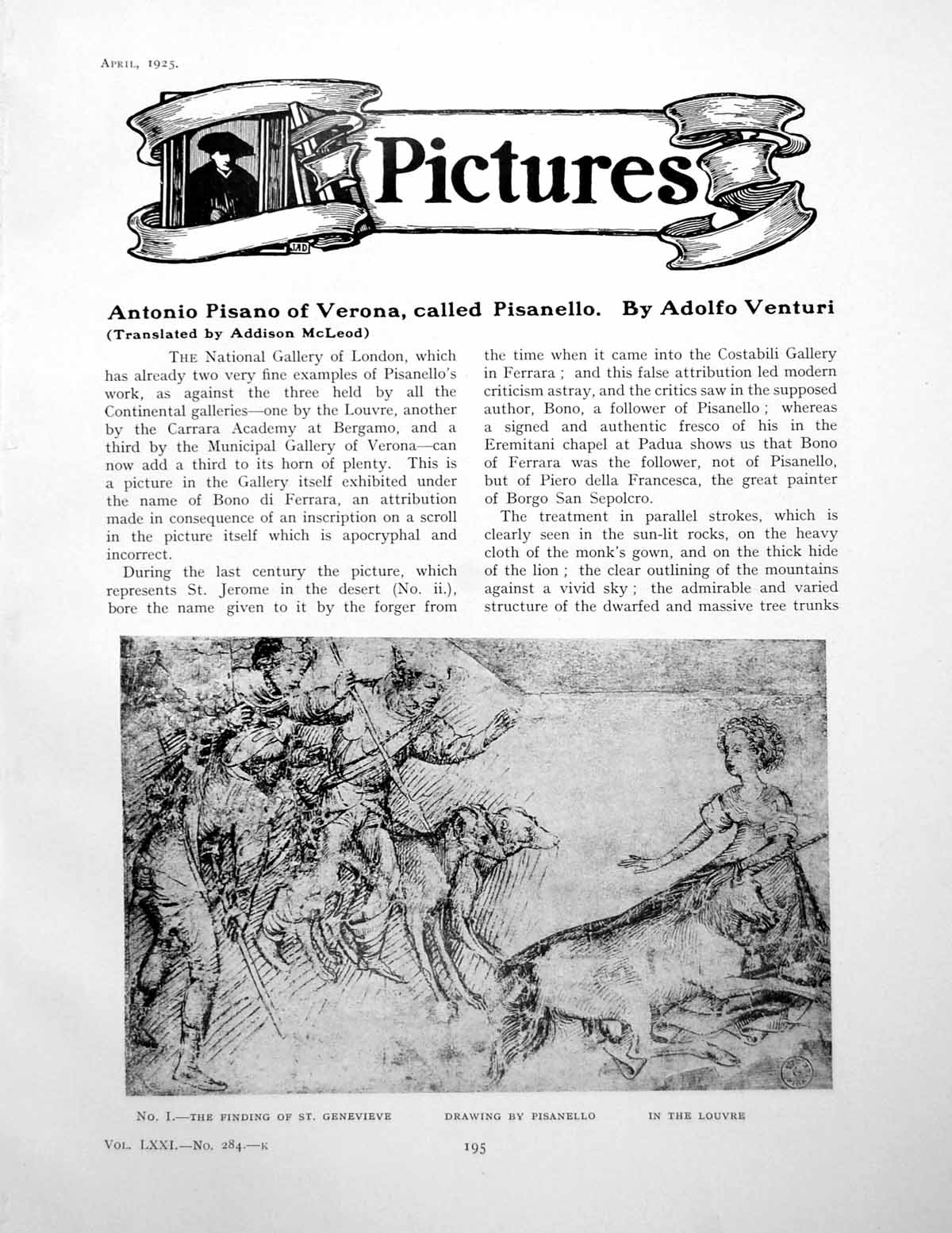 Original Old Vintage Print Antonio Pisano Verona Called PisanelloPages 1925