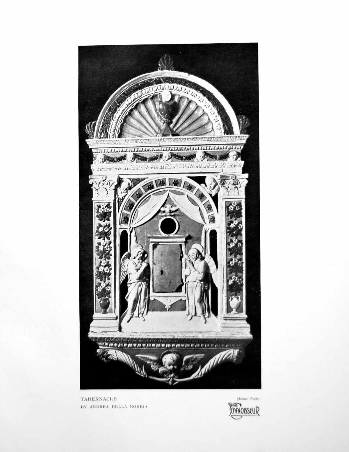 Antique Old Print Tabernacle By Andrea Della Robbia Floral Motifs Angels 1925