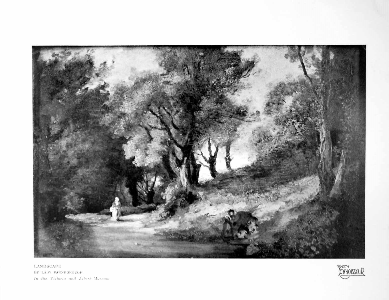 Antique Print Landscape By Lady Farnborough Country Lane Lady Walking 1925 20th