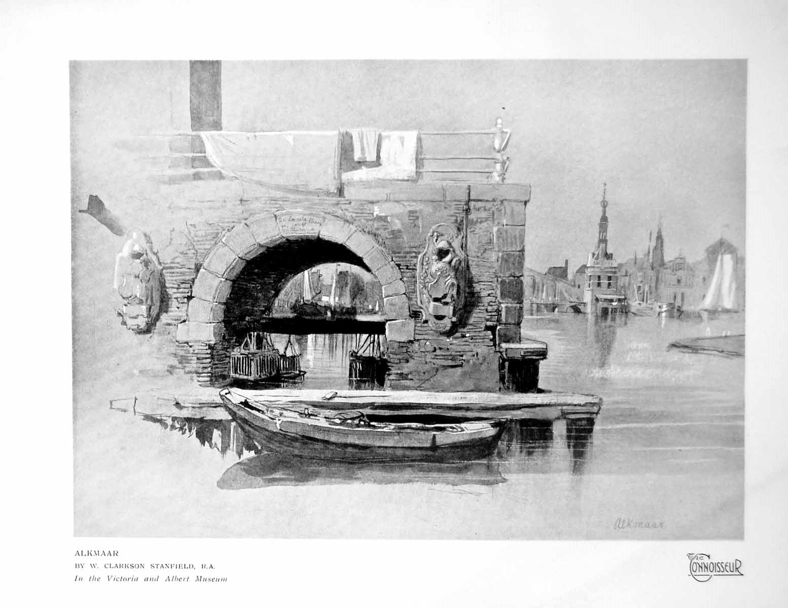 Old Vintage Print Alkmaar By W Clarkson Stanfield Ra In V&A Museum 1925 20th