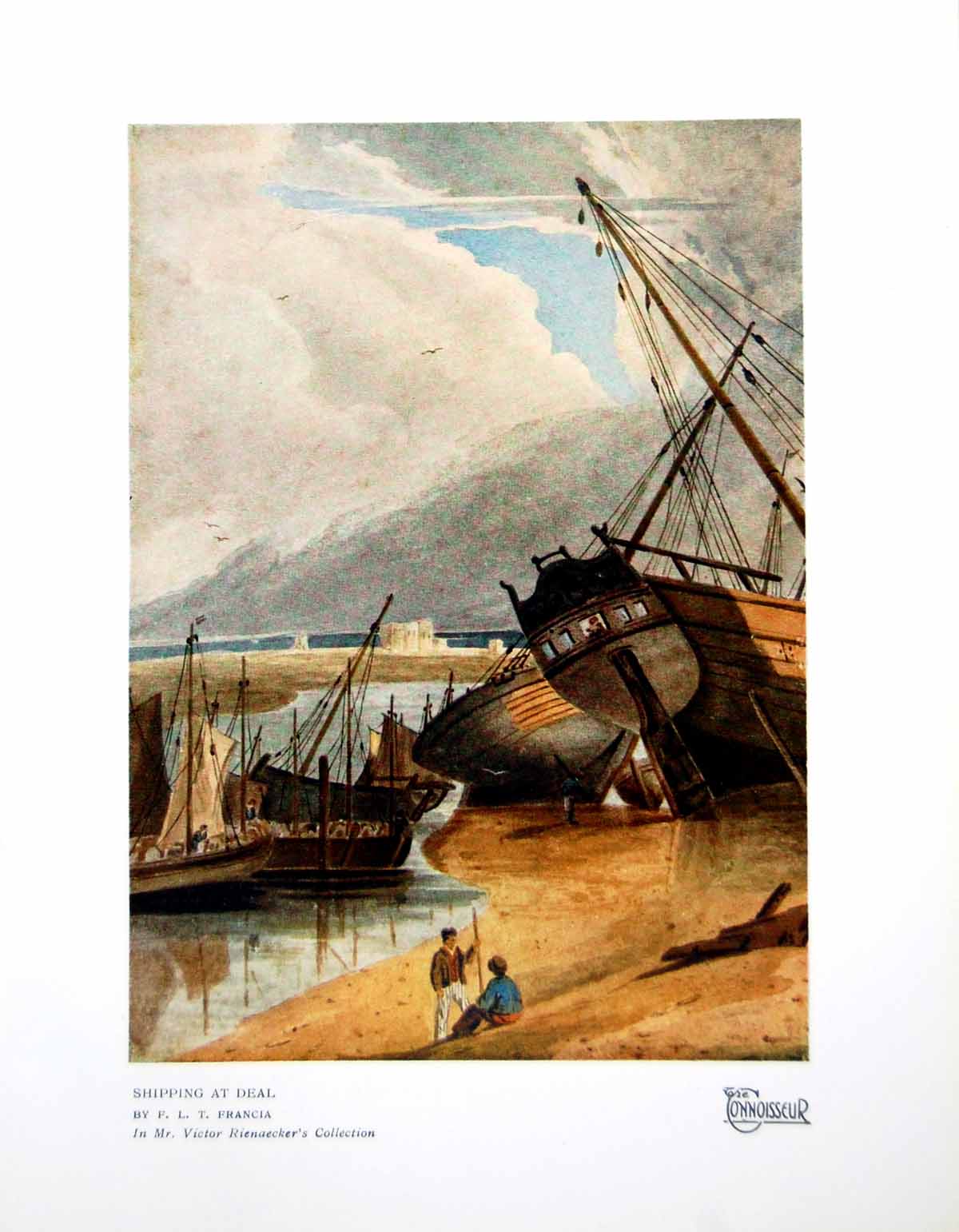 Antique Old Print Shipping At Deal By Flt Francia Boats On Sand Low Tide 1925
