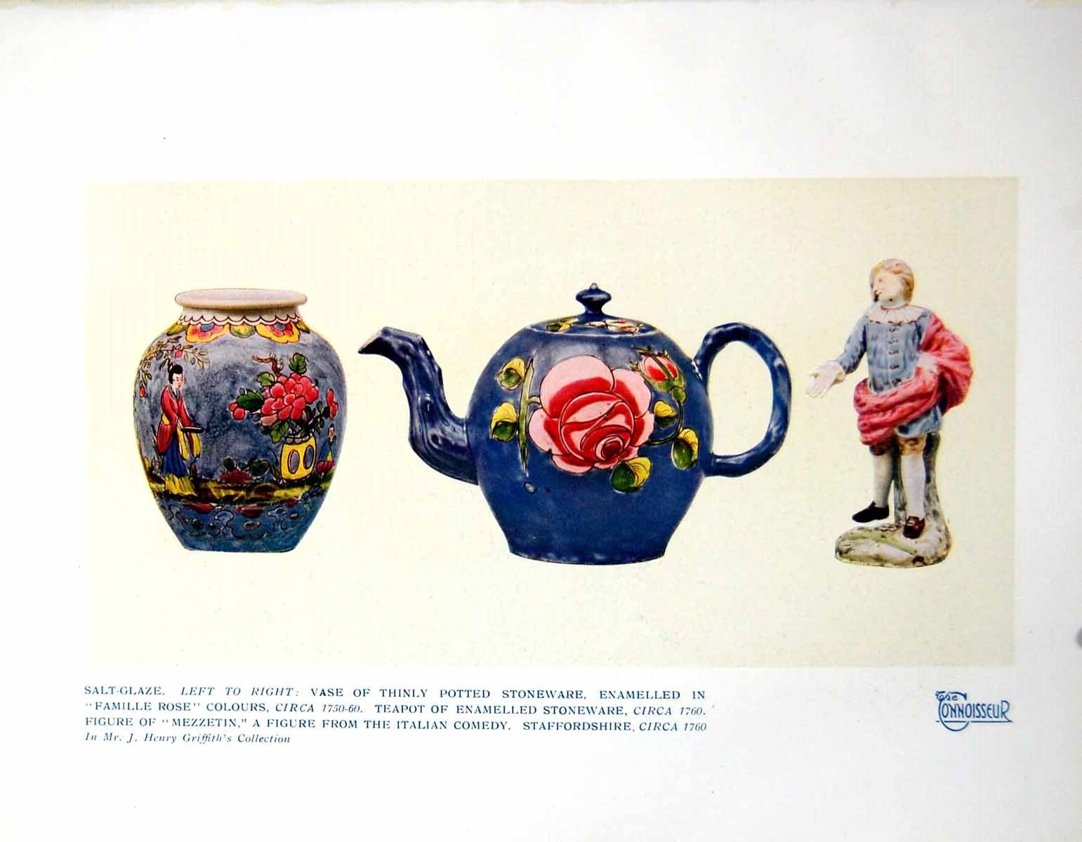 Old Salt-Glaze Vase Thinly Potted Teapot Figurine Staffordshire 1925 20th