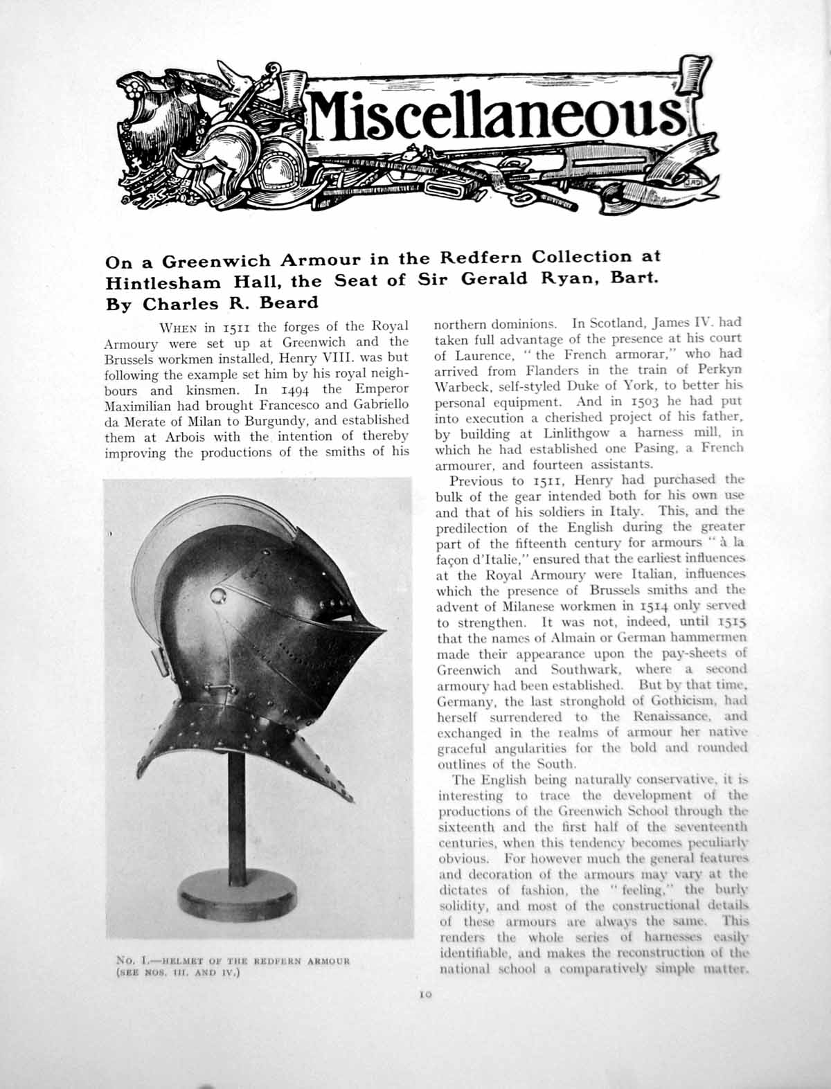Antique Old Print Greenwich Armour Redfern Collection HintleshamPages 1925