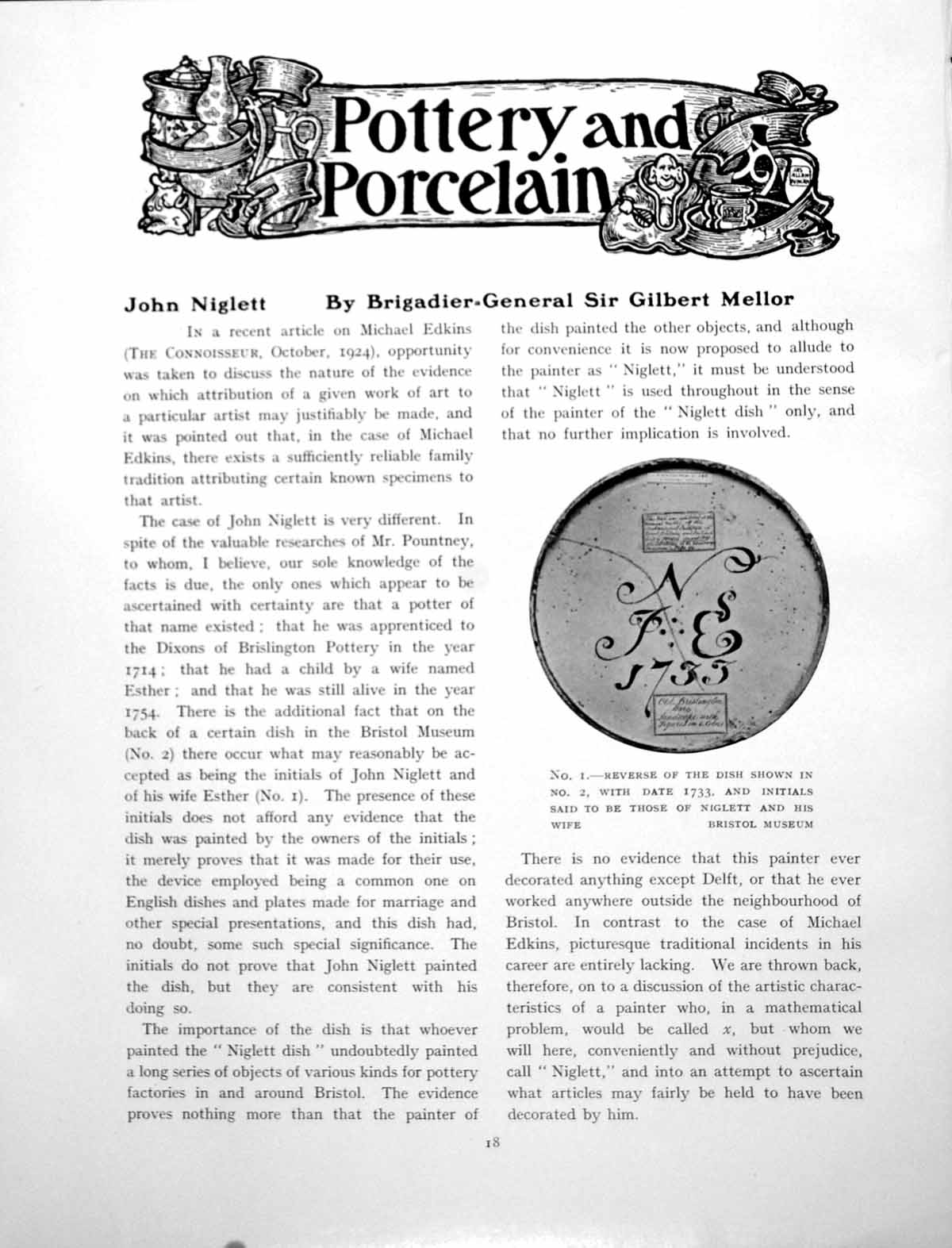 Antique Old Print Pottery And Porcelain John Niglett Dishes BowlPages 1925