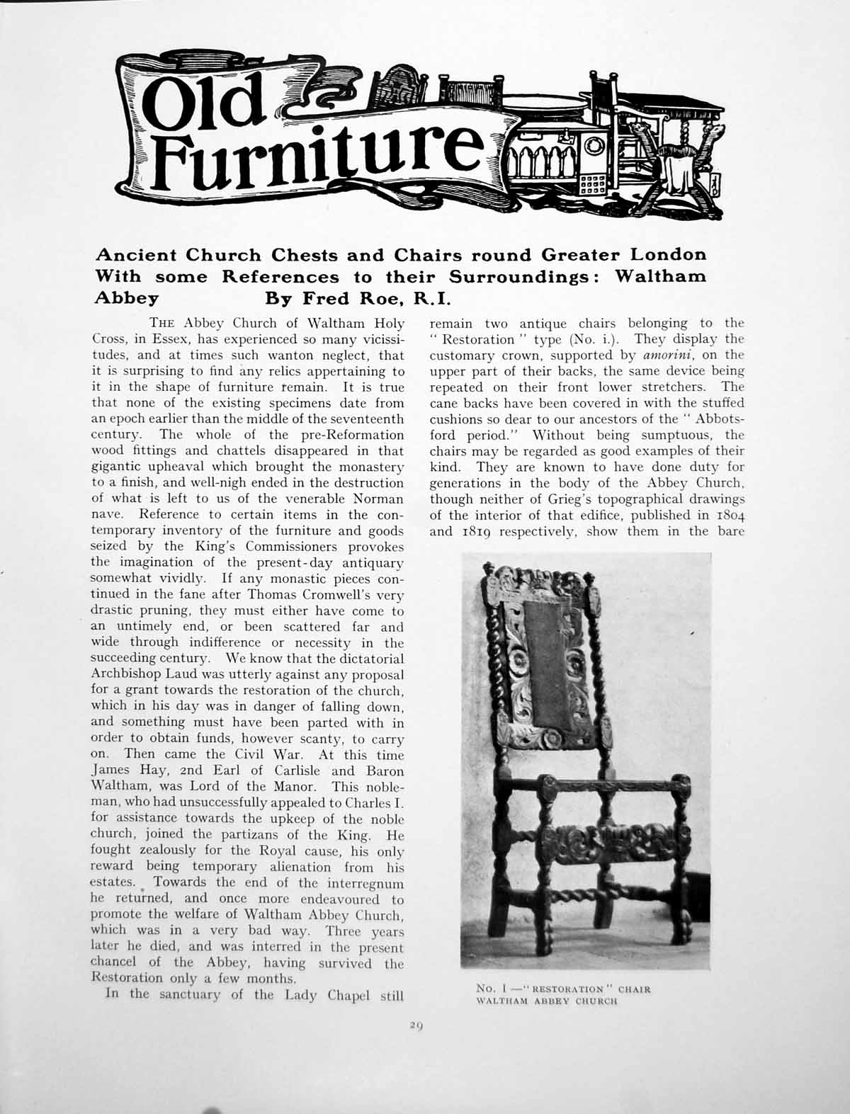 Old Print Ancient Church Chests Greater London Waltham AbbeyPages 1925