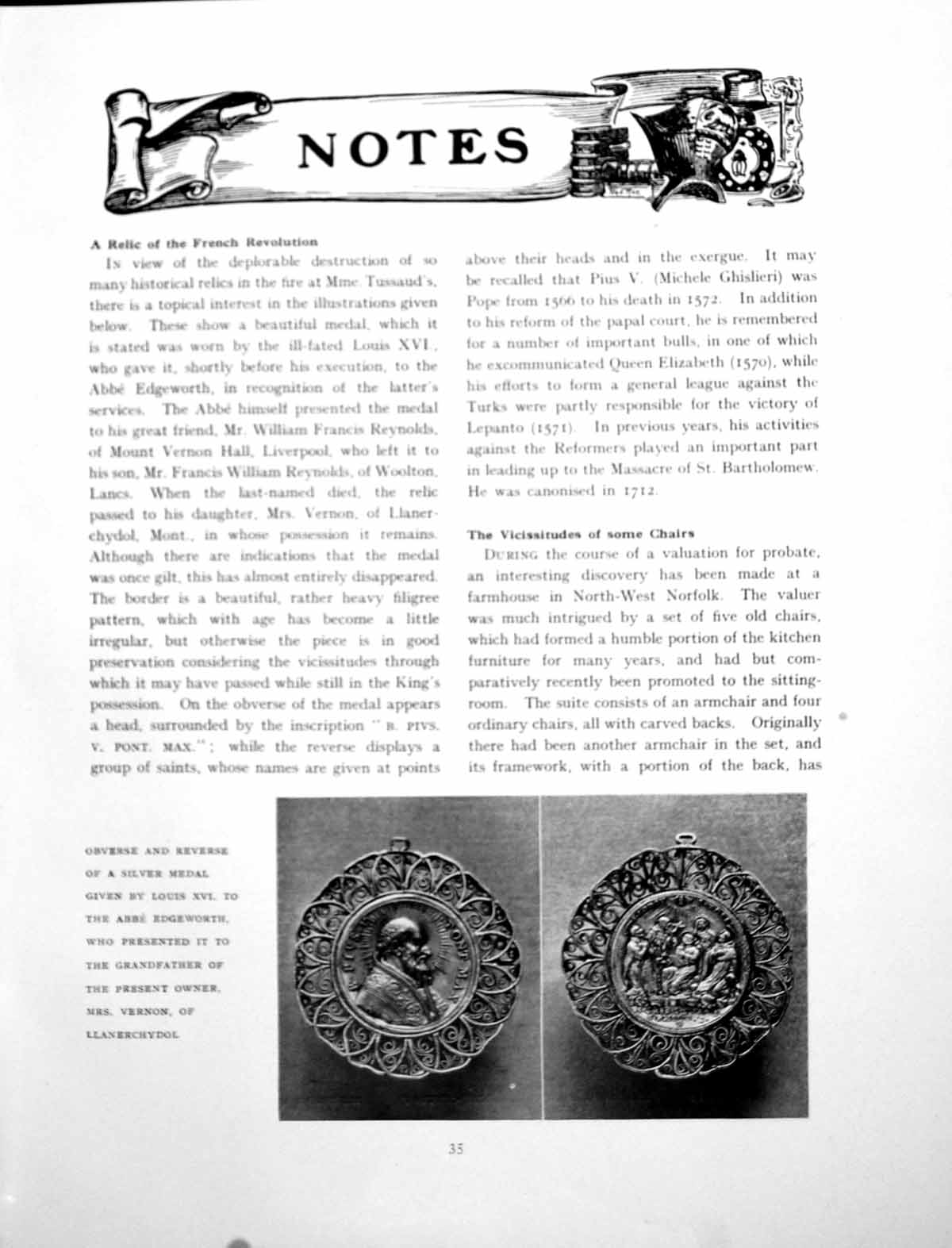 Old Print A Relic French Revolution Silver Medal English ChairPage 1925