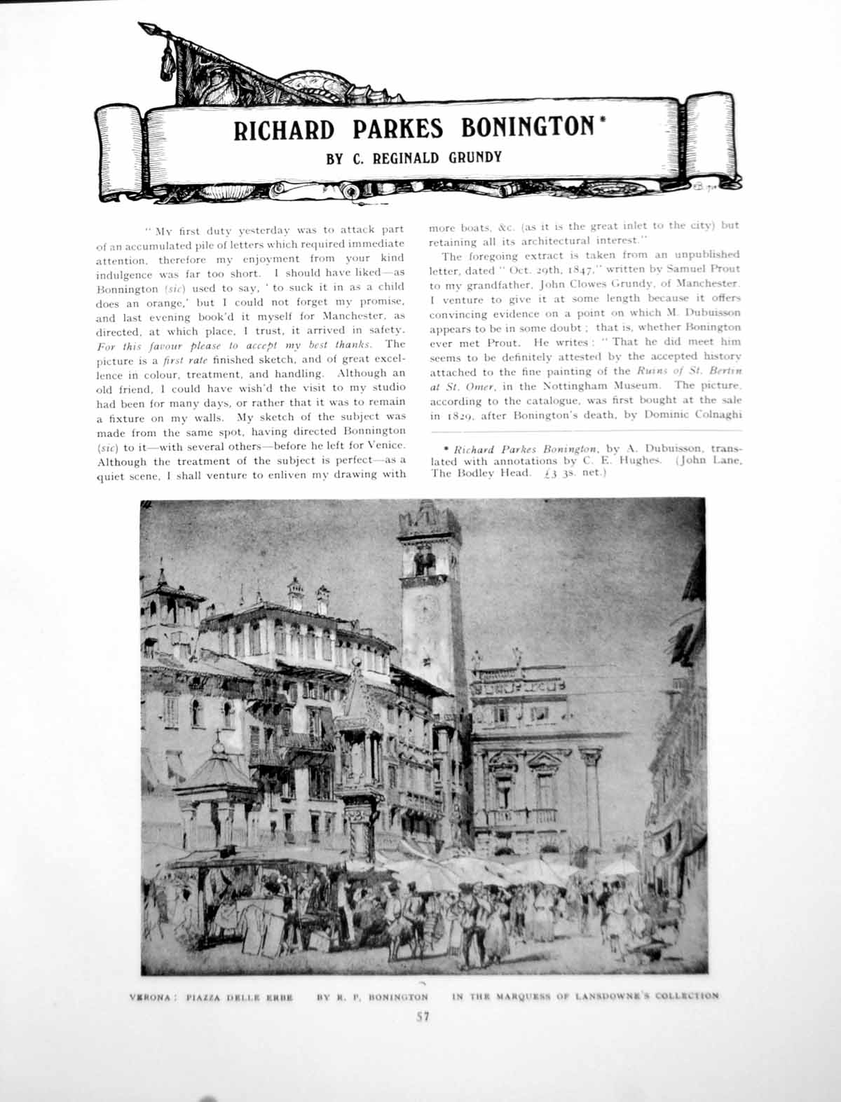 Antique Print Richard Parkes Bonington Verona Piazza Delle ErbePage 1925
