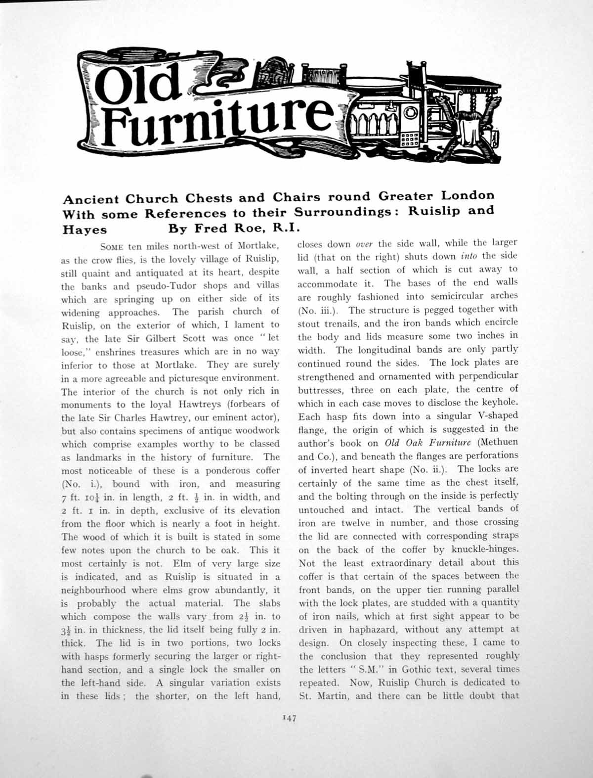 Old Print Ancient Church Chests Greater London Ruislip HayesPages 1925
